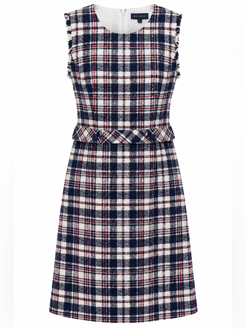 Brooks Brothers Navy, White & Red Plaid Tweed Sheath Dress